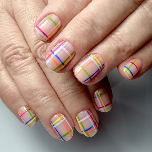 Colourful pastel plaid nail art by The Nail Editor