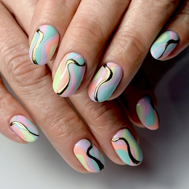 Pastel abstract swirl nail art by The Nail Editor