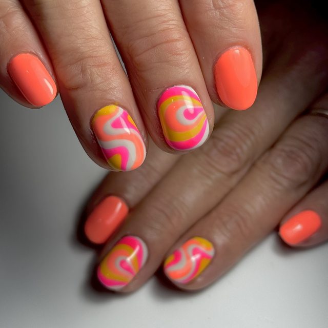 Retro coral swirl nail art by The Nail Editor