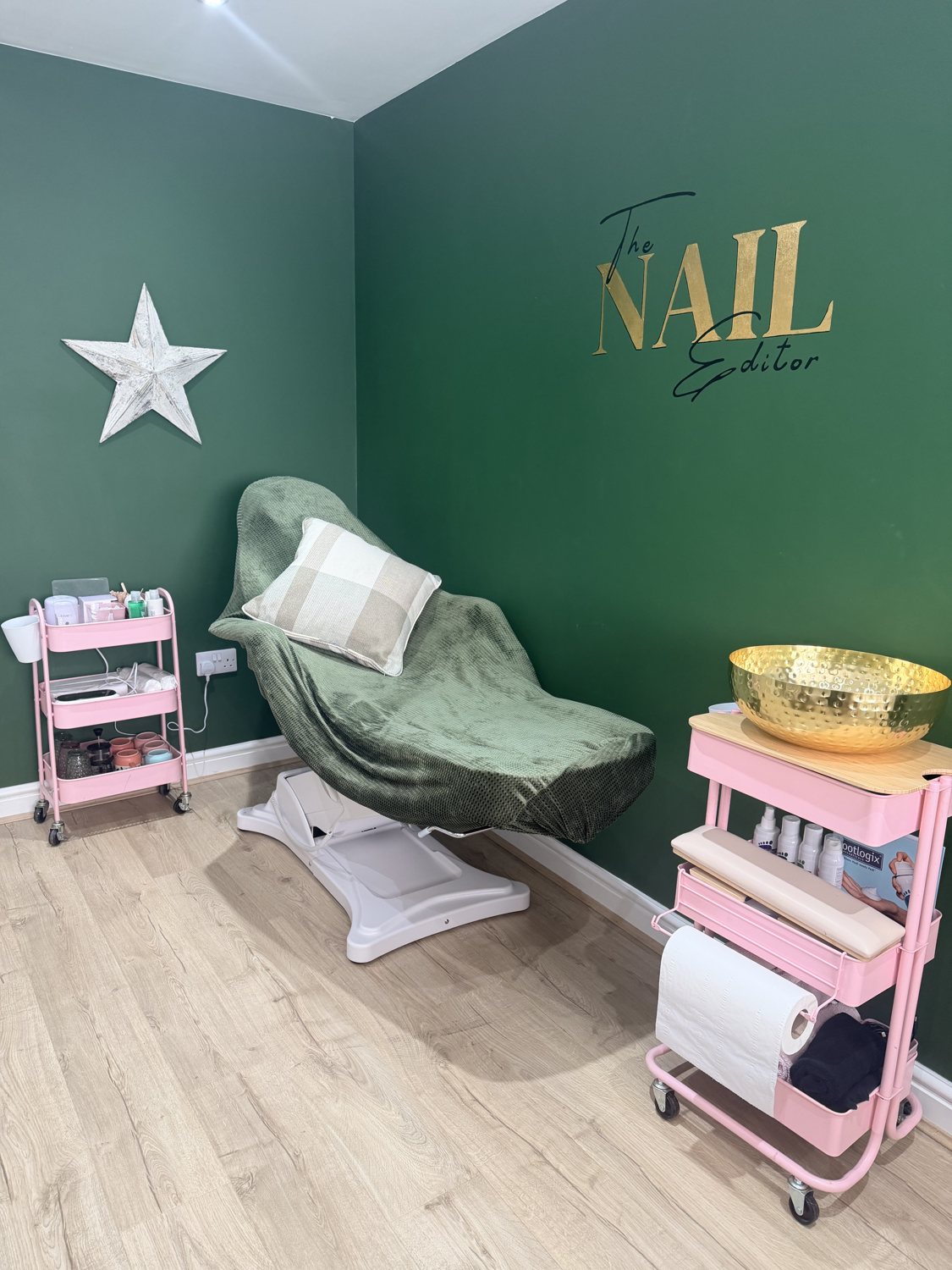 Dedicated pedicure station with electronically adjustable chair at The Nail Editor in Godmanchester