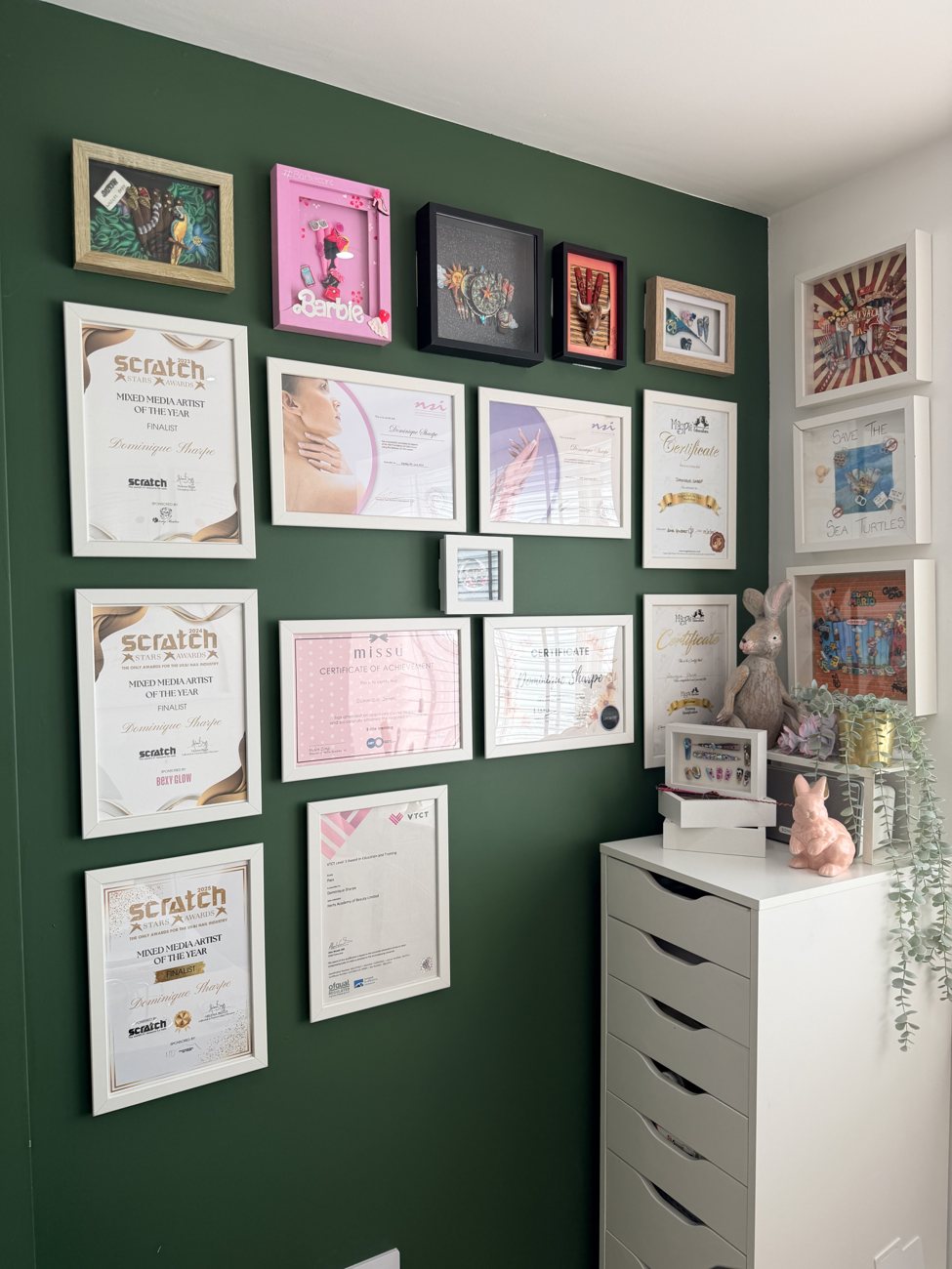 Wall of Scratch Awards and Professional Beauty Awards certificates