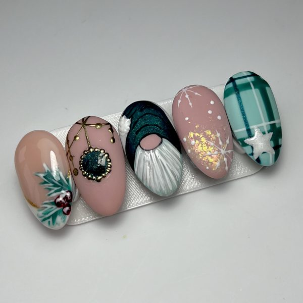 Festive gnome nail art on tips by The Nail Editor